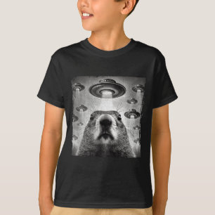 Lustiges Groundhog-Selfie mit Alien-Ufos Groundhog T-Shirt