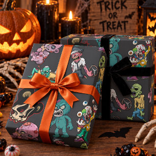 Lustiges Gruseliges Cartoon-Monster Halloween Geschenkpapier