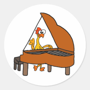 Lustiges Gummihuhn, das Klavier-Cartoon spielt Runder Aufkleber