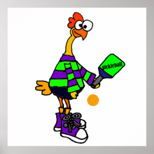 Lustiges Gummihuhn, das Pickleball spielt Poster