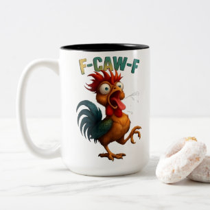 Lustiges Hahn-Geschenk – F-Caw-F Hühnerdesign Zweifarbige Tasse