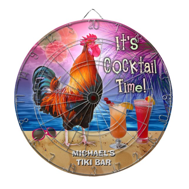 Lustiges Hahn-Huhn-Cocktail-tropischer Strand-Name Dartscheibe (vorne)
