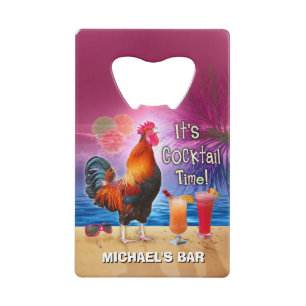 Lustiges Hahn-Huhn-Cocktail-tropischer Strand-Name Geldbeutel Flaschenöffner