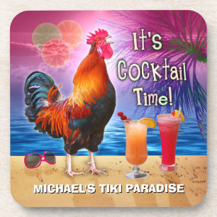 Lustiges Hahn-Huhn-Cocktail-tropischer Strand-Name Getränkeuntersetzer