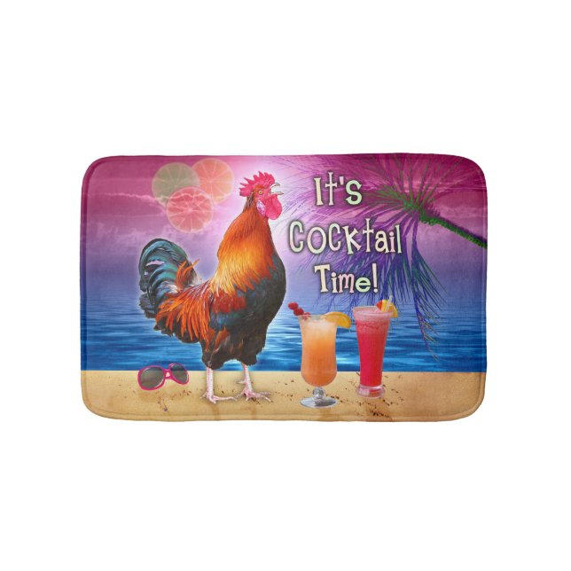 Lustiges Hahn-Huhn, das tropisches Strand-Meer Badematte (Vorderseite)