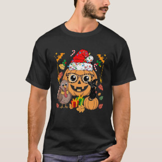 Lustiges HalloThanksmas-Kürbis-Truthahn-Schwarze K T-Shirt