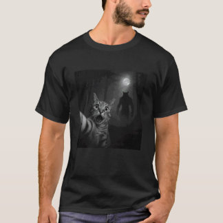 Lustiges Halloween erschrockenes Katzen-Selfie Wer T-Shirt