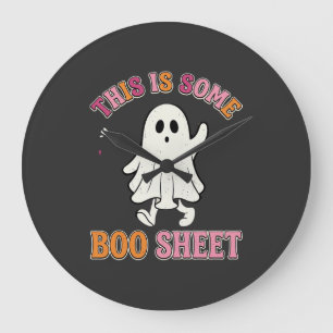 Lustiges Halloween-Geist Boo-Blatt Floral Retro-De Große Wanduhr