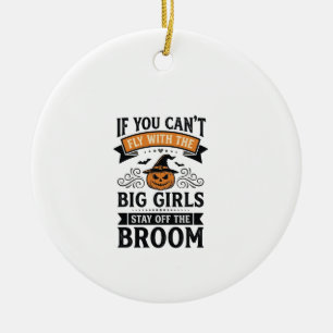 Lustiges Halloween Groß Mädchen Besen Vintage-Shir Keramik Ornament