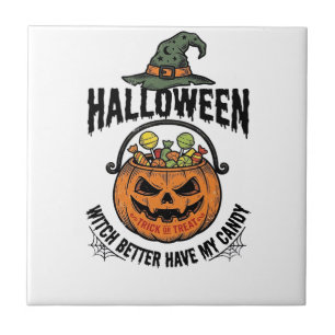 Lustiges Halloween-Hexen-Süßigkeiten-Kürbis-Shirt- Fliese