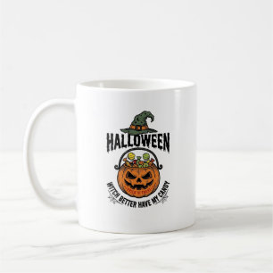 Lustiges Halloween-Hexen-Süßigkeiten-Kürbis-Shirt- Kaffeetasse