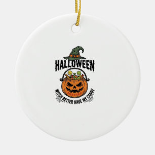 Lustiges Halloween-Hexen-Süßigkeiten-Kürbis-Shirt- Keramik Ornament