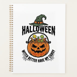 Lustiges Halloween-Hexen-Süßigkeiten-Kürbis-Shirt- Planer