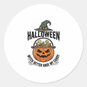 Lustiges Halloween-Hexen-Süßigkeiten-Kürbis-Shirt- Runder Aufkleber
