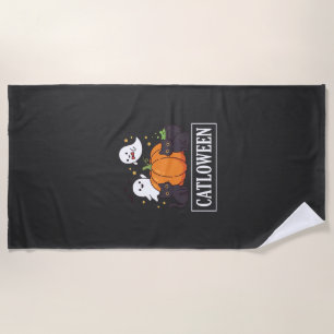 Lustiges Halloween-Katz-Geist-Kürbis-Design Catlow Strandtuch