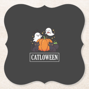 Lustiges Halloween-Katz-Geist-Kürbis-Design Catlow Untersetzer