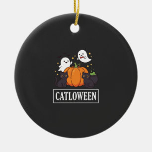 Lustiges Halloween-Katz-Geister-Kürbis-Design Catl Keramik Ornament
