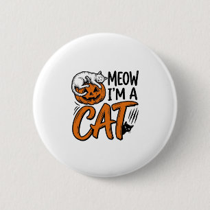 Lustiges Halloween-Katze-Kürbis-Typografie-Shirt-D Button