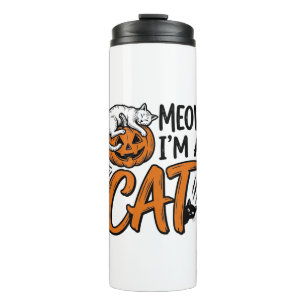 Lustiges Halloween-Katze-Kürbis-Typografie-Shirt-D Thermosbecher