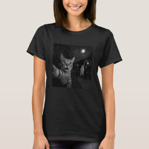 Lustiges Halloween-Katzen-Selfie mit Geist Boo Hex T-Shirt
