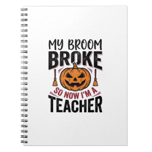 Lustiges Halloween-Lehrer-Besen-Bruch-Vektordesign Notizblock