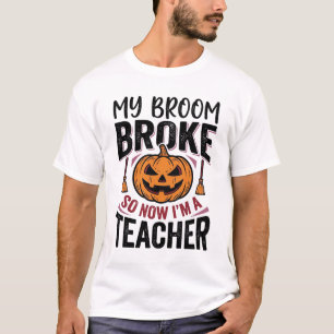 Lustiges Halloween-Lehrer-Besenginster-Vektor-Desi T-Shirt