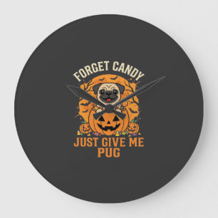 Lustiges Halloween-Mops-Süßigkeiten-Design_1 Große Wanduhr