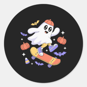 Lustiges Halloween-Skateboard-Geisterdesign für Gr Runder Aufkleber