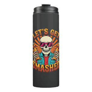 Lustiges Halloween-Skelett-Bier-Zerstörtes-Design_ Thermosbecher