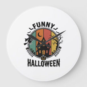 Lustiges Halloween Spukhaus Vintage Vektor Design Große Wanduhr