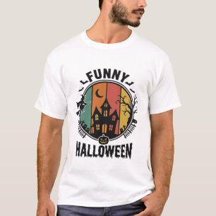 Lustiges Halloween Spukhaus Vintage Vektor Design T-Shirt