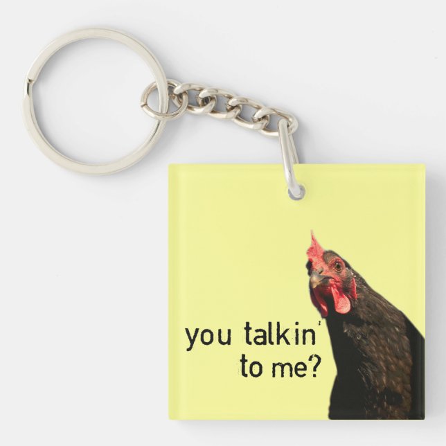 Lustiges Haltungs-Huhn Schlüsselanhänger (Vorderseite)