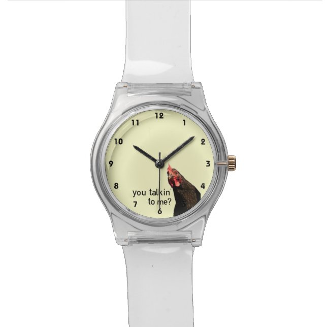 Lustiges Haltungs-Huhn Uhr (Nahaufnahme)