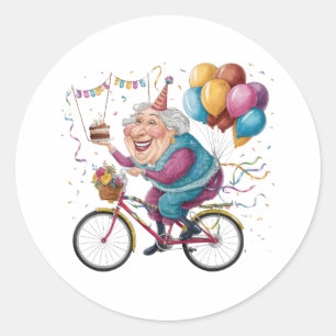 Lustiges Happy Birthday Oma Geschenk Radfahren Oma Runder Aufkleber