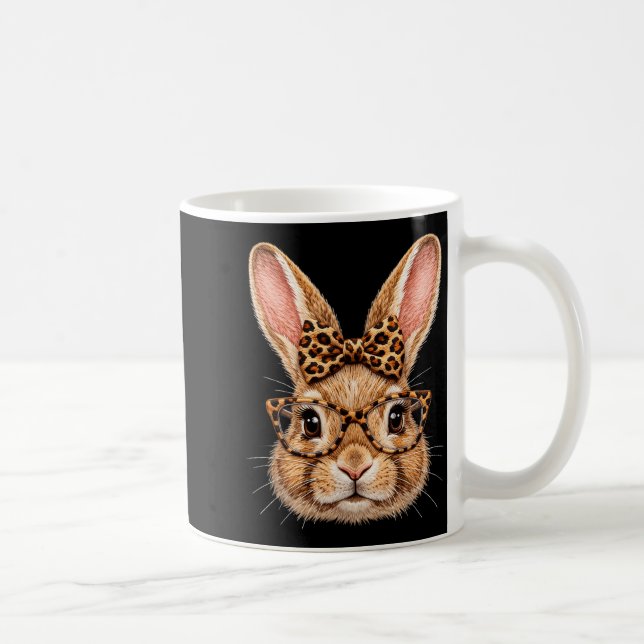 Lustiges Hasengesicht Brille Bandana Leopard Bogen Kaffeetasse (Rechts)