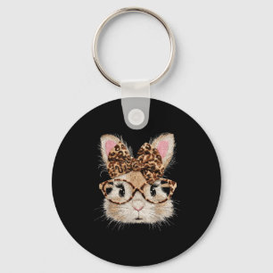 Lustiges Hasengesicht Brille Bandana Leopard Kanin Schlüsselanhänger