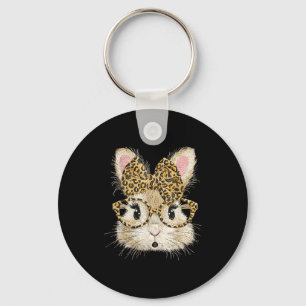 Lustiges Hasengesicht Brille Bandana Leopard Kanin Schlüsselanhänger