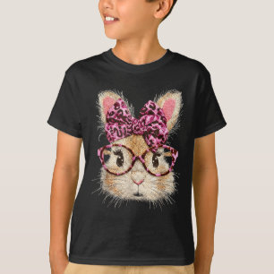 Lustiges Hasengesicht Brille Bandana Leopard Kanin T-Shirt