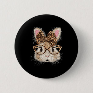Lustiges Hasengesicht Gles-Bandana Leopard Kaninch Button