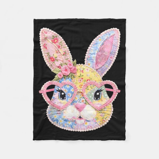 Lustiges Hasengesicht Gles Floral Patchwork Kaninc Fleecedecke (Vorderseite)