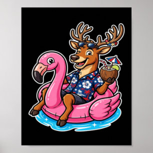 Lustiges hawaiianisches Hemd Rentier Kokosnuss Wei Poster