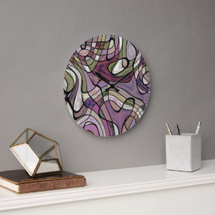 Lustiges Hip Purple Violett Schwarzes Mosaik Pop-A Große Wanduhr