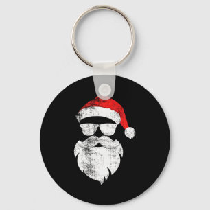 Lustiges Hipster-Weihnachtsmann-Gesicht mit Hut Ba Schlüsselanhänger