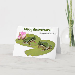 Lustiges Hochzeits-Jubiläum Frosch-Paar rosa Lilie Karte