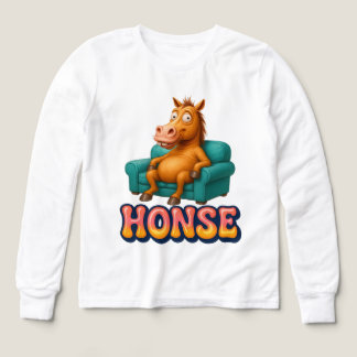 Lustiges Honse Meme Pferd sitzt auf Sofa Kinder T-