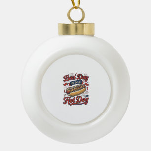 Lustiges Hot Dog Vintage Patriotisches Lebensmitte Keramik Kugel-Ornament