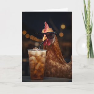 Lustiges Huhn Cool Huhn mit Eistee-Farm-Geschenk Karte