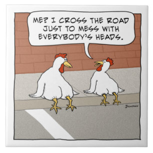 Lustiges Huhn erklärt, warum es die Straße kreuz Fliese