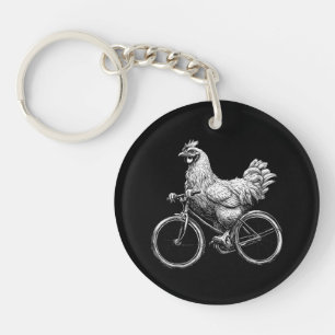 Lustiges Huhn fährt Fahrrad Radfahrer Süßes Tier L Schlüsselanhänger