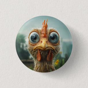 Lustiges Huhn mit großen Augen in Nahaufnahme Button